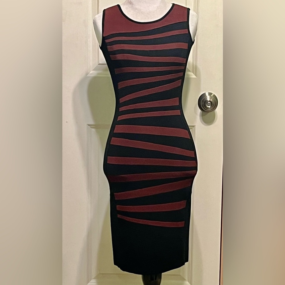 Elegant Black and Brown Striped knit Dress